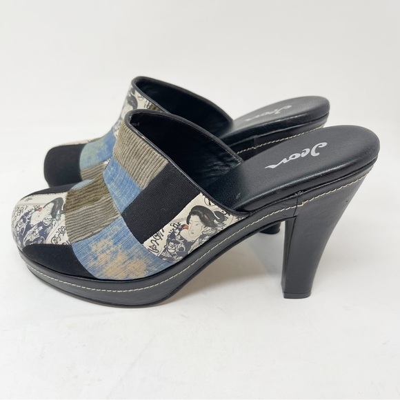 JEON Women’s Platform Leather Silk Patchwork GEISHA Clogs Art To Wear Size 9 - Picture 6 of 10
